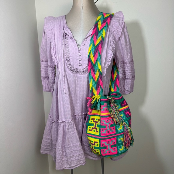 Authentic Wayuu boho bucket Crossbody bag hand woven cotton Multicolor - Picture 9 of 11